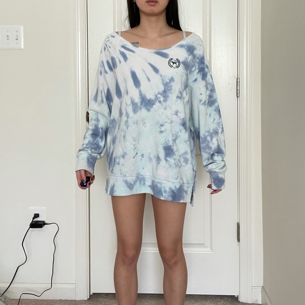 Blue tied dye sweater from pink